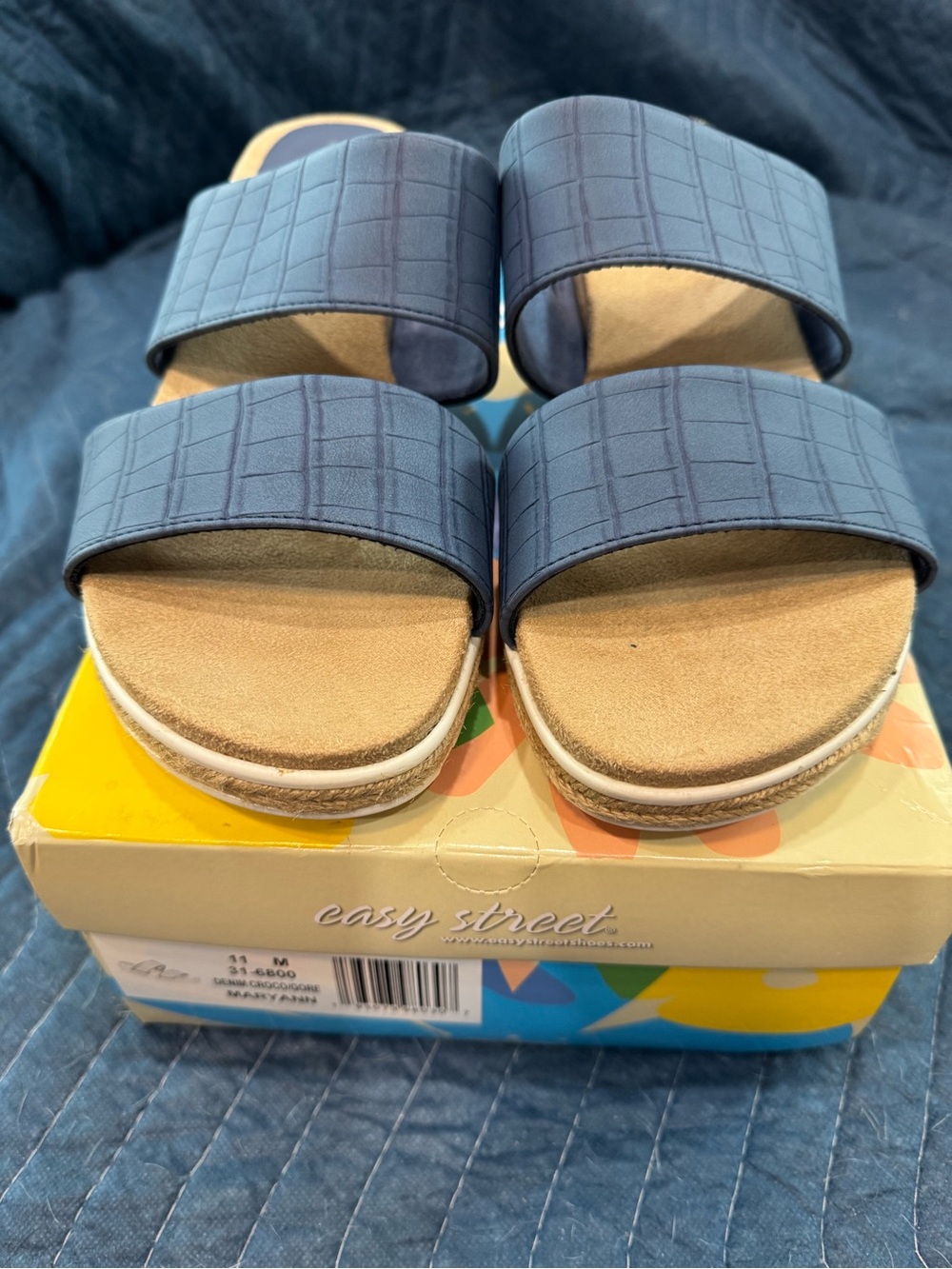 easy street Navy Double-Strap Slide Sandals for Kids